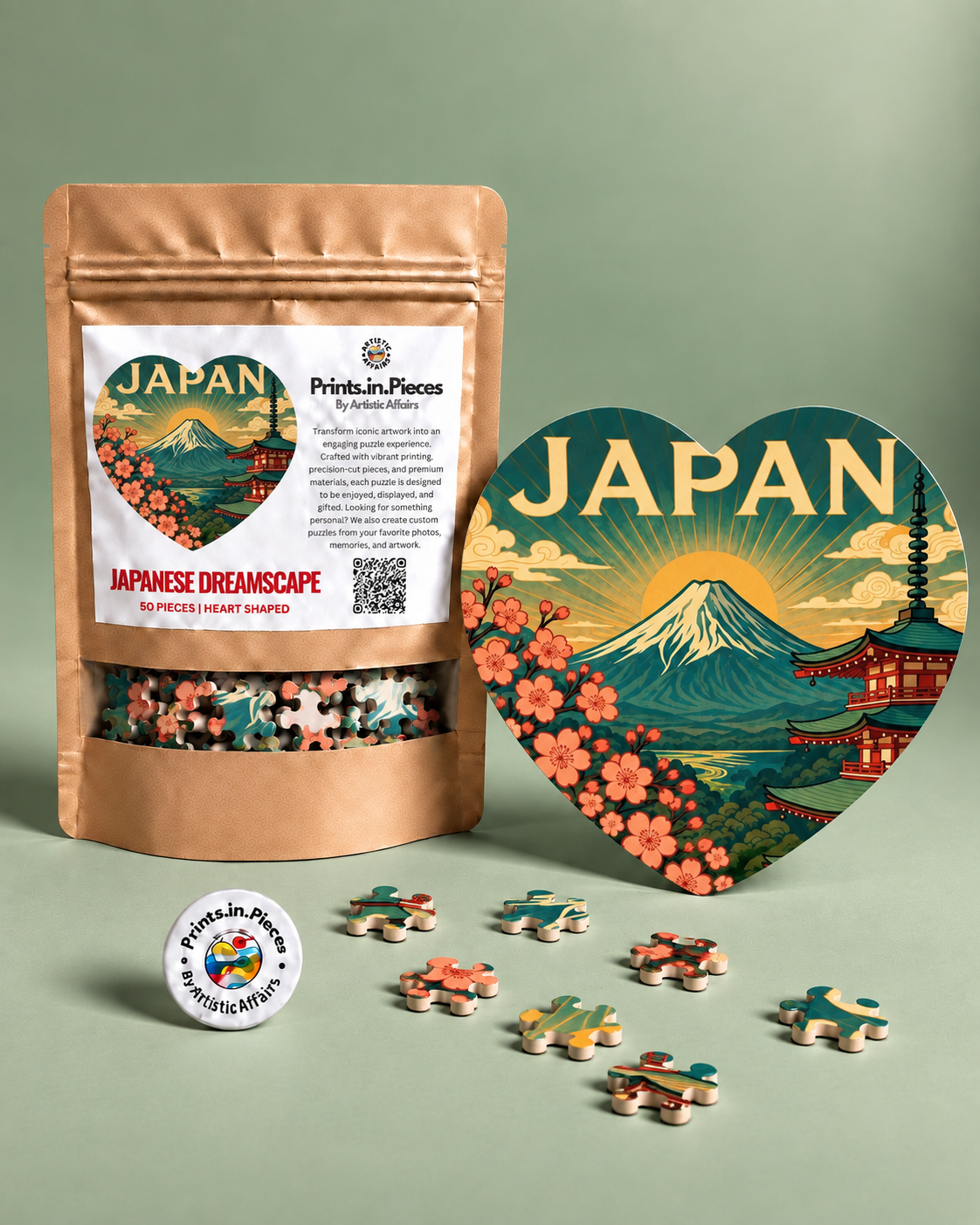 Japanese Dreamscape Heart-Shaped Puzzle