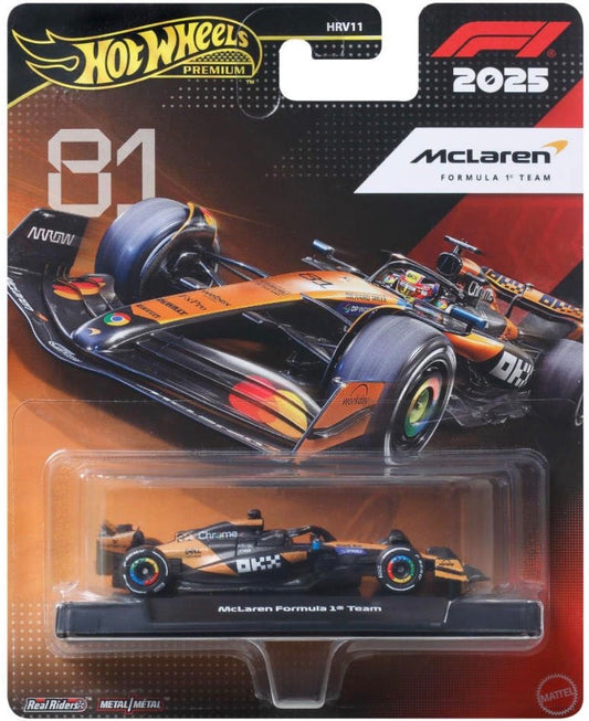 Hot Wheels Race Team McLaren F1 Team (#81) 1:64 Scale Premium Die-Cast Formula 1 Collectible Toy Race Car With Real Riders Tires & Metal/Metal Body & Chassis For Collectors