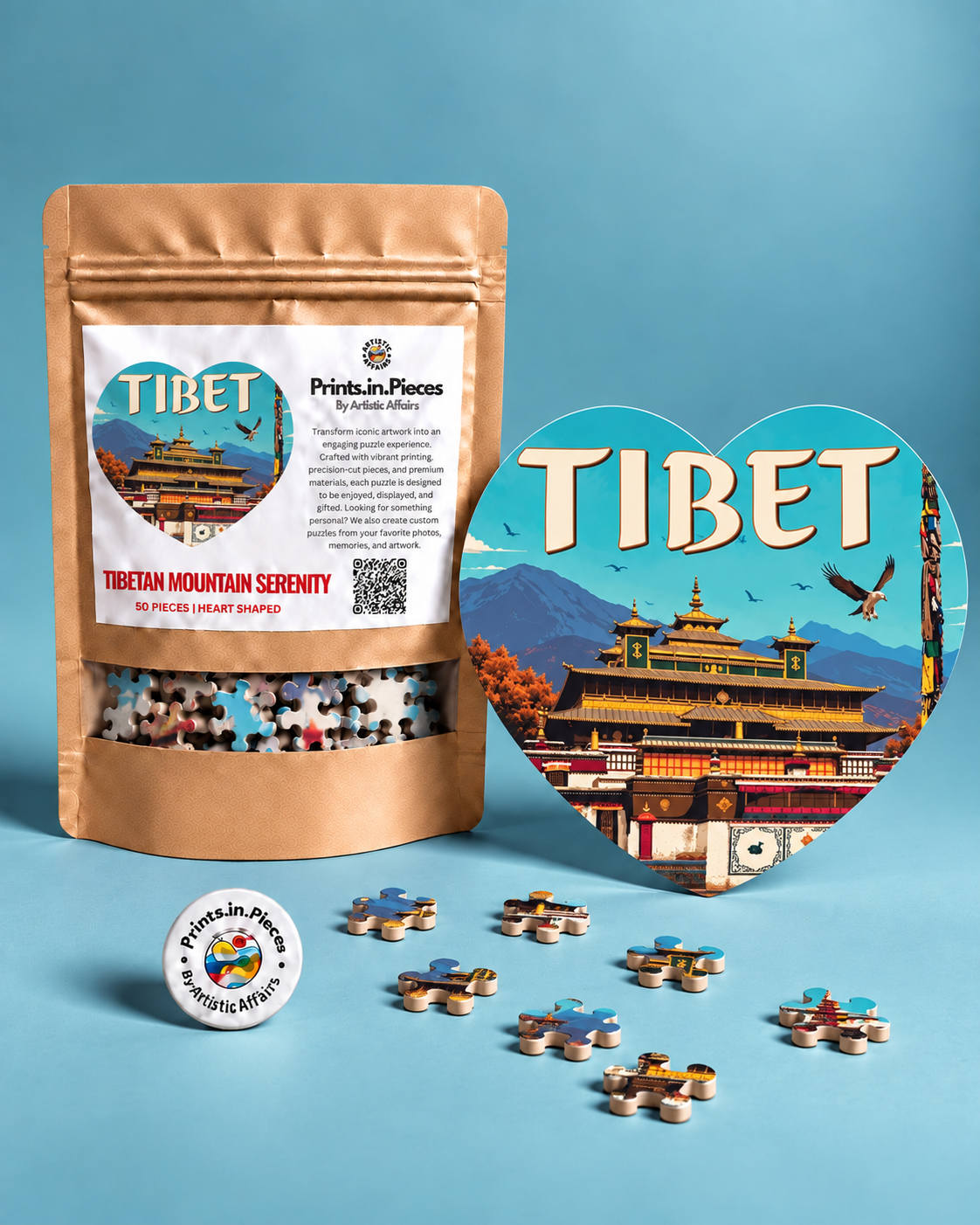 Tibet Mountain Serenity Heart-Shaped Puzzle