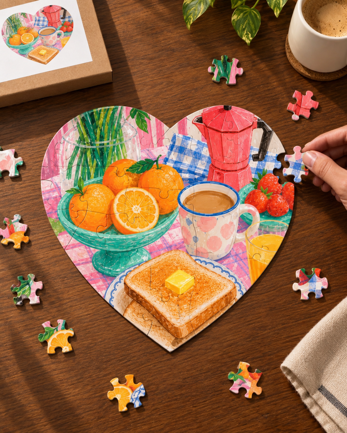 Breakfast on Table Heart-Shaped Puzzle