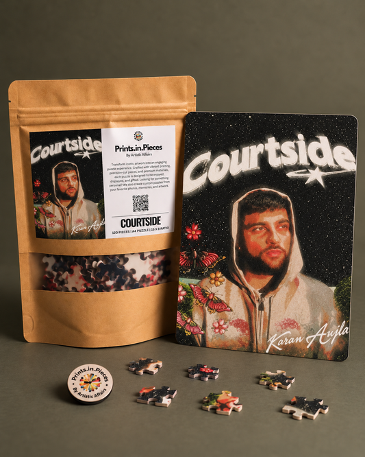 Karan Aujla Courtside jigsaw puzzle – hoodie portrait under a starry night sky