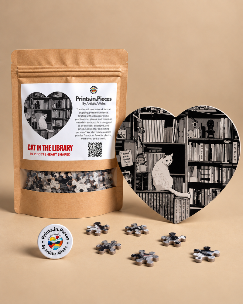 Cat in the Library Heart-Shaped Puzzle