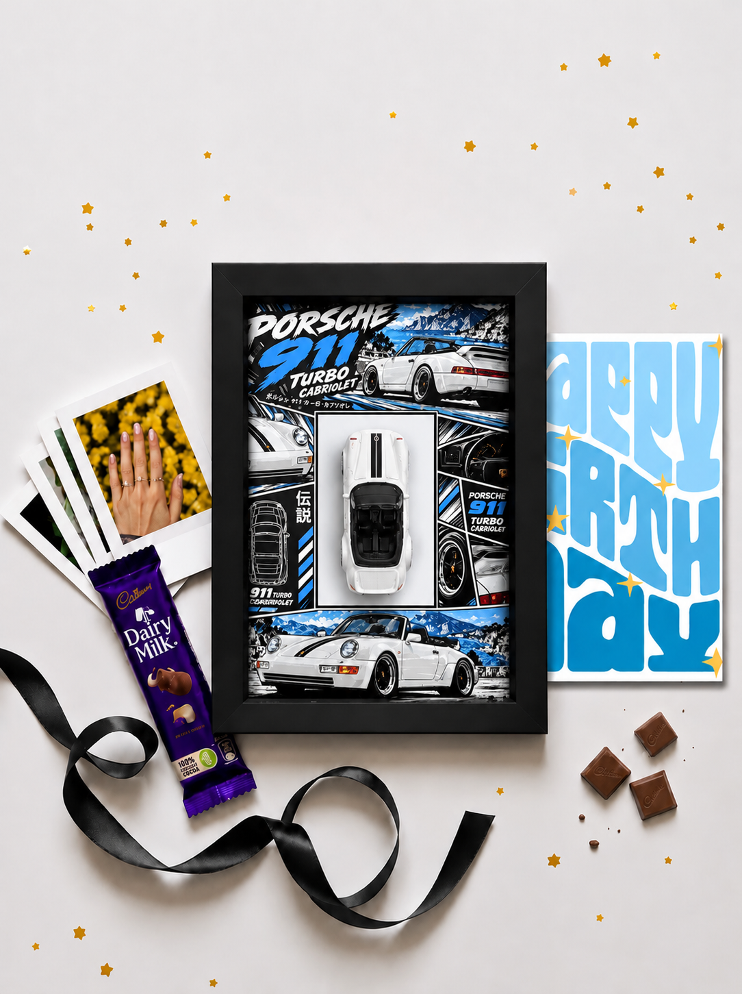 Porsche 911 Turbo Cabriolet White Birthday Frame Hamper