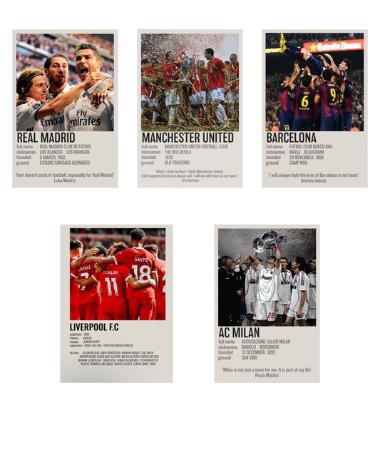 Football Legends Teams Polaroid Set