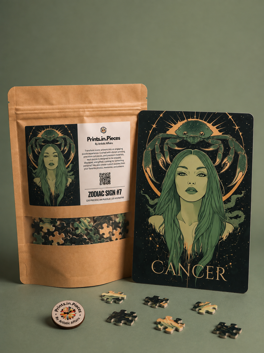 Cancer Zodiac Puzzle — 120 Piece Celestial Crab Portrait Art