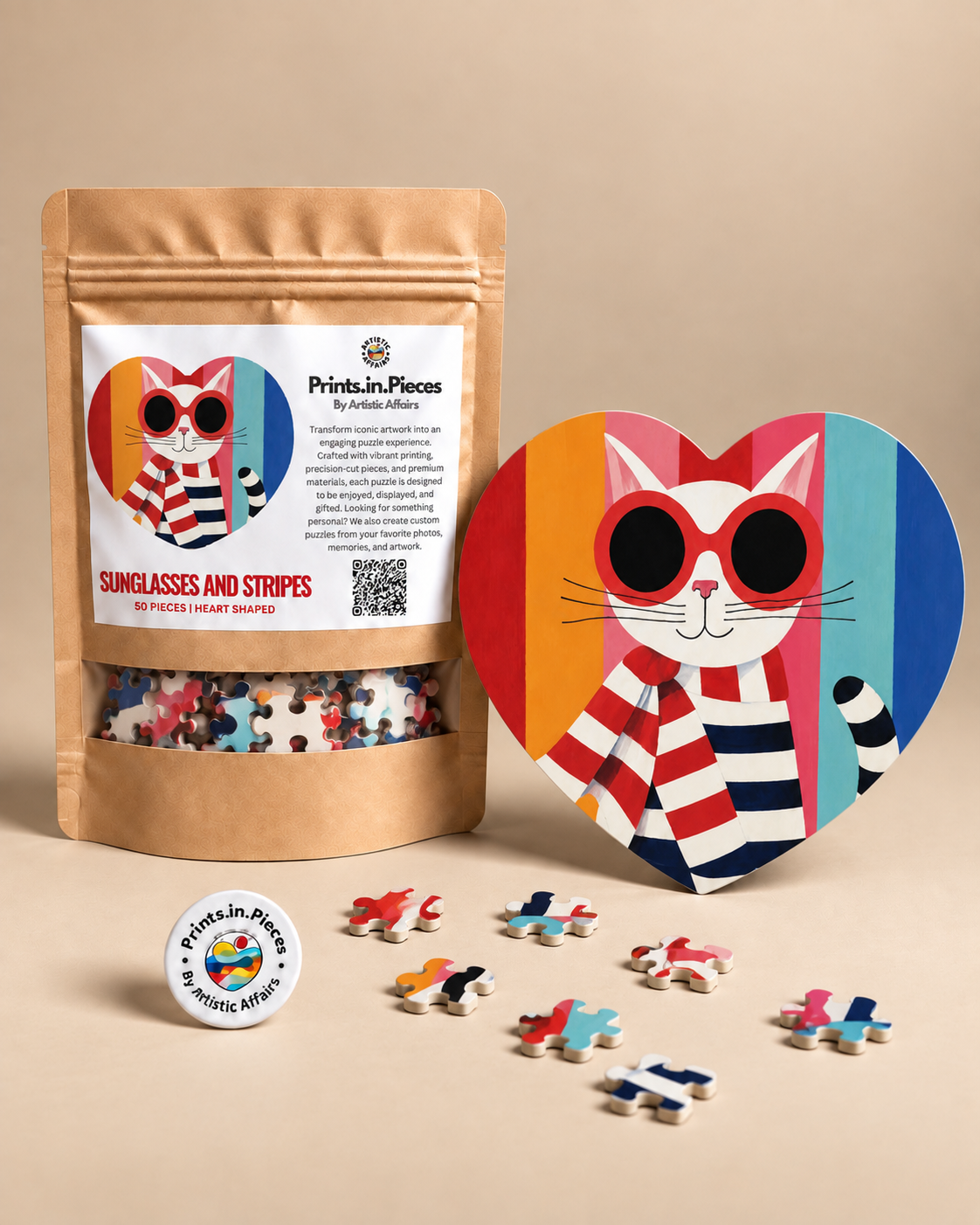 Sunglasses and Stripes Heart-Shaped Puzzle