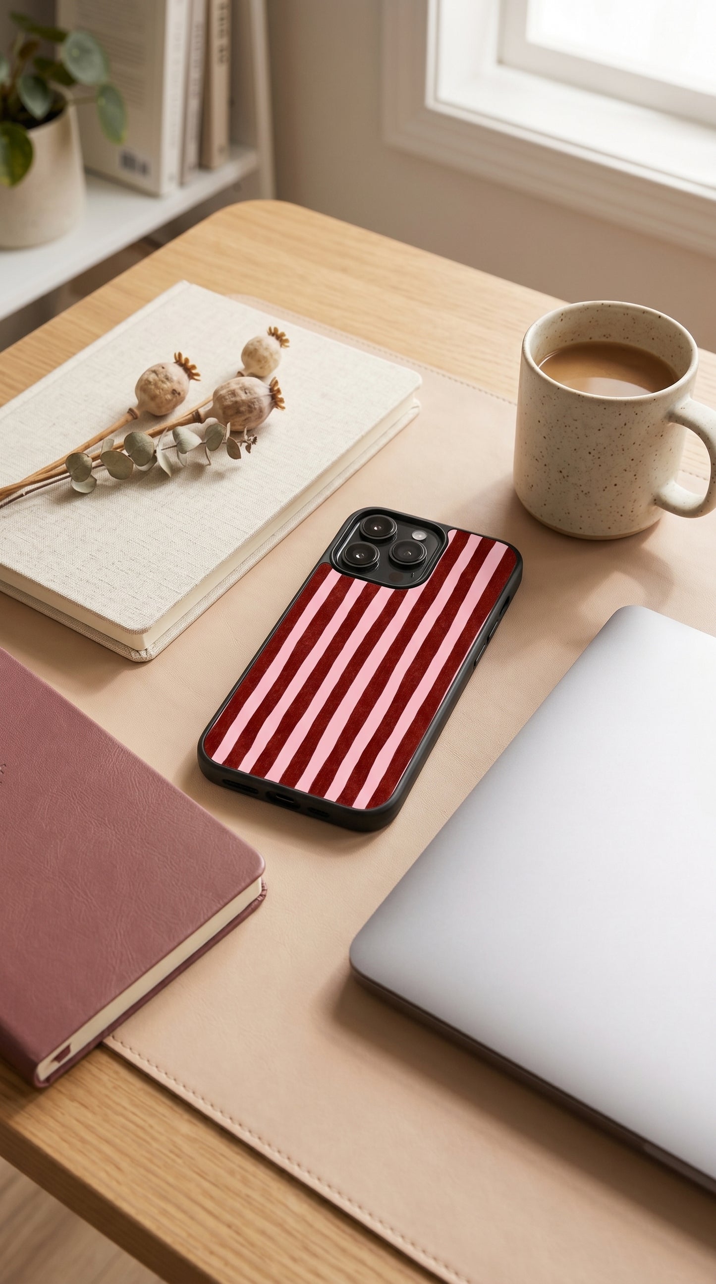 Pink & Burgundy Stripe Phone Case