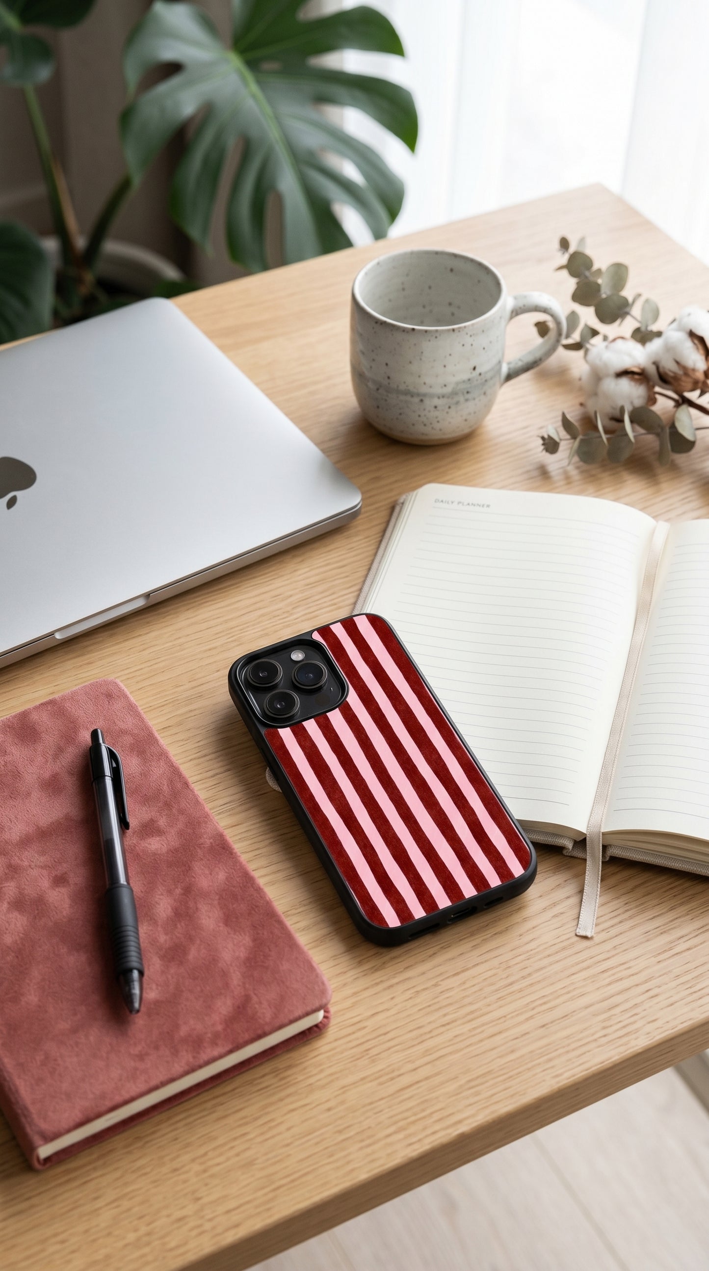 Pink & Burgundy Stripe Phone Case