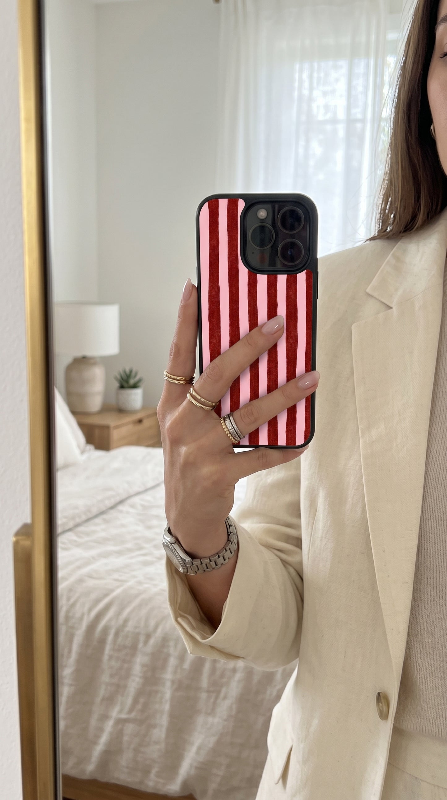 Pink & Burgundy Stripe Phone Case