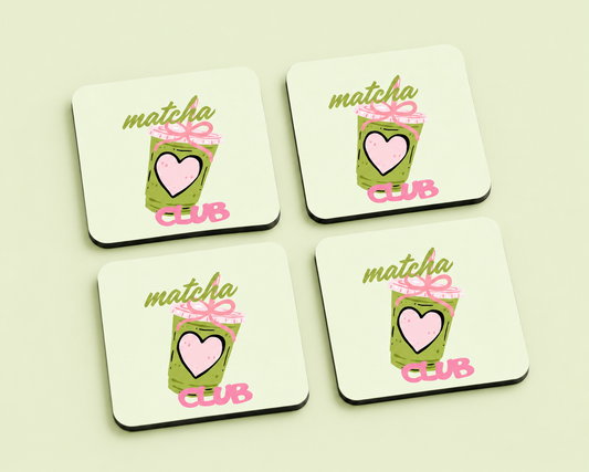 “Matcha Club” 10 x 10 cm drink coaster by Artistic Affairs