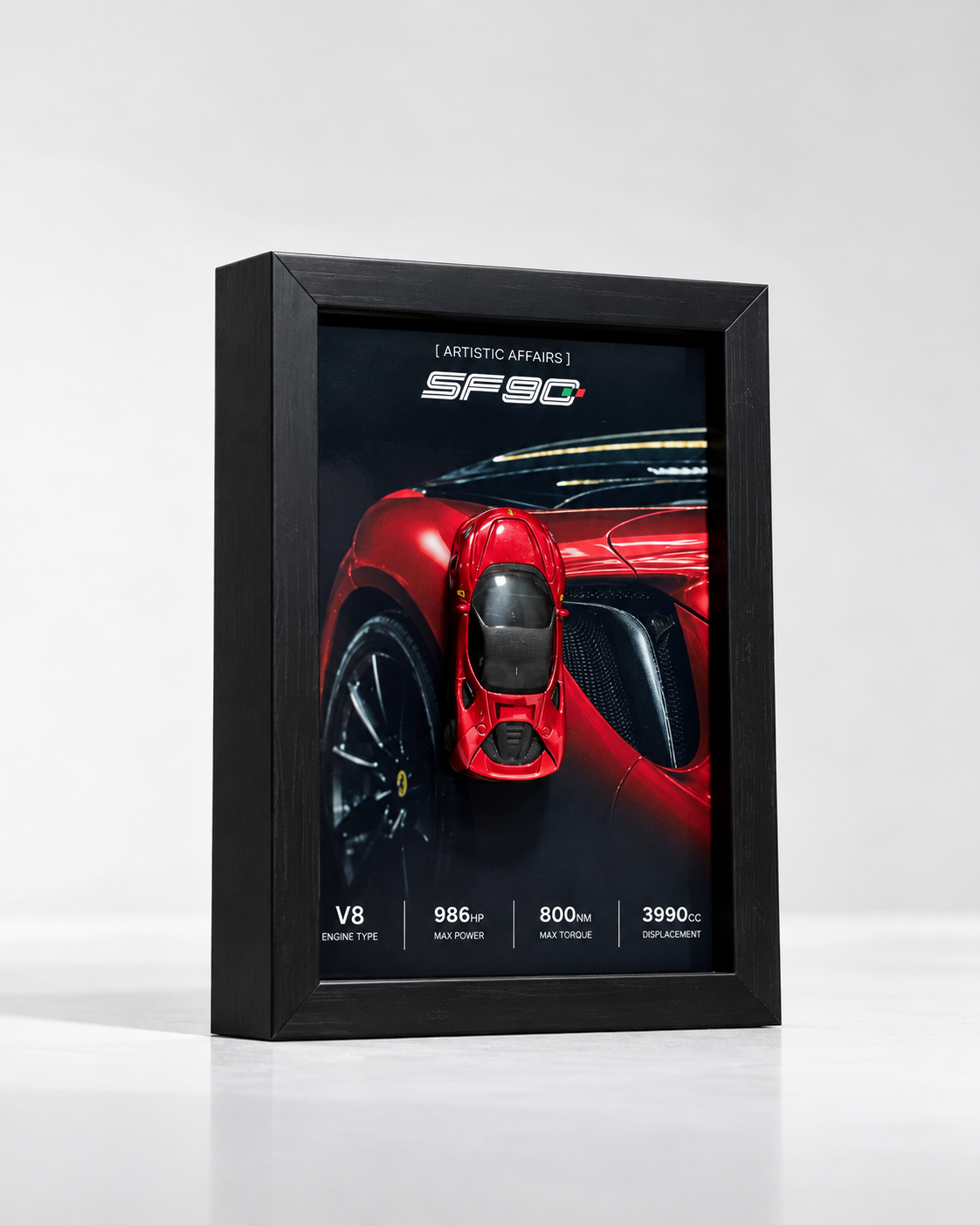 Limited Edition Ferrari SF90 3D car frame with red diecast car by Artistic Affairs