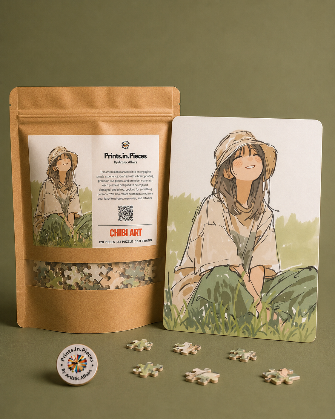 Chibi Art Girl in the Grass Illustration Puzzle