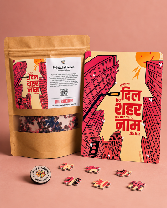 Dil Sheher jigsaw puzzle – pink city illustration with Hindi love line