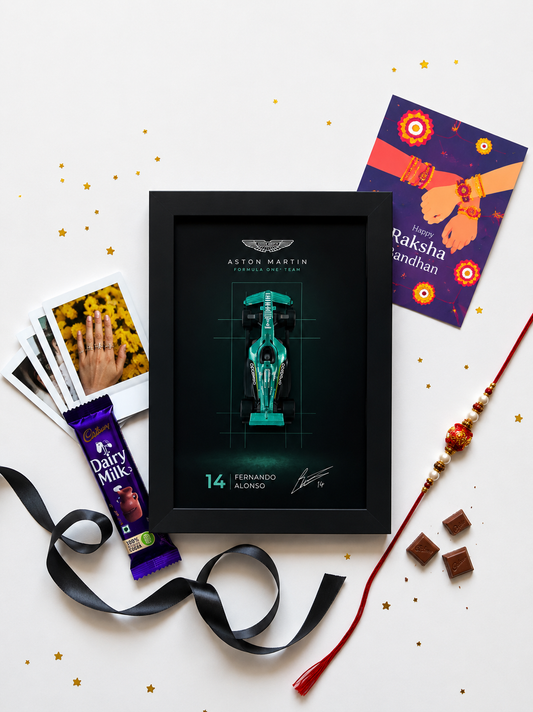 Aston Martin F1 Fernando Alonso Framed Poster Rakhi Hamper