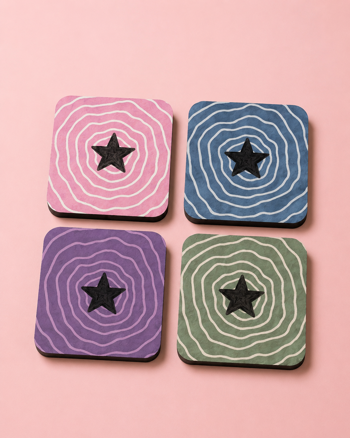 Star Ripple Coaster Set of 4 — Painted Black Star Drink Coasters
