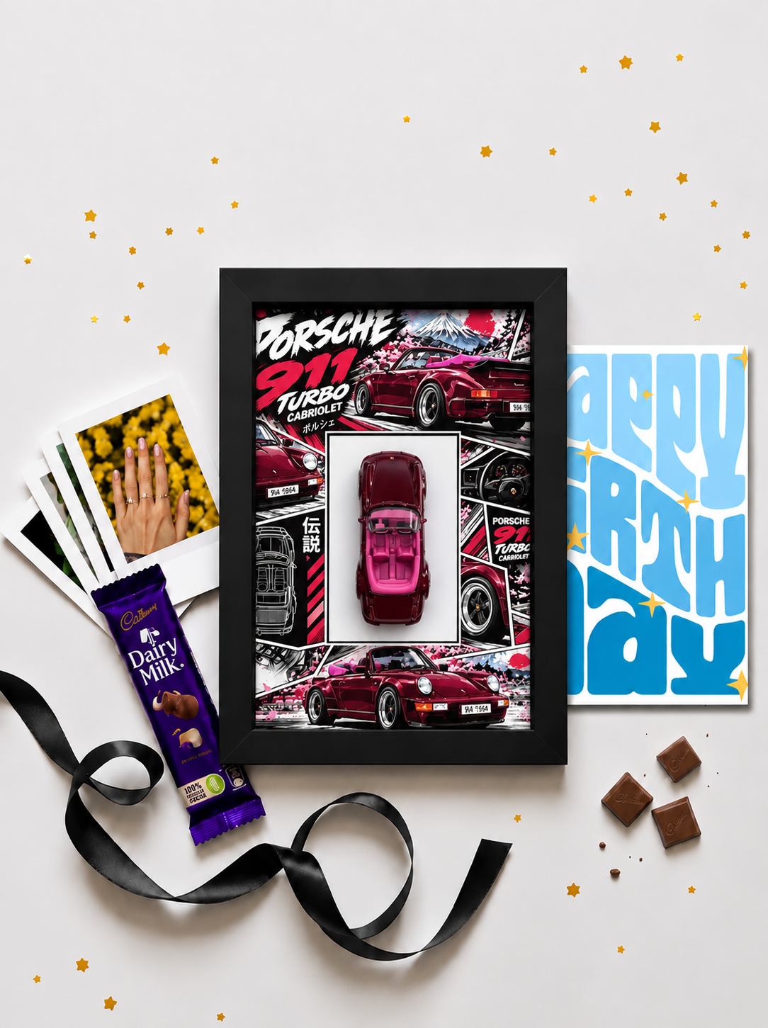 Porsche 911 Turbo Cabriolet Burgundy Birthday Frame Hamper