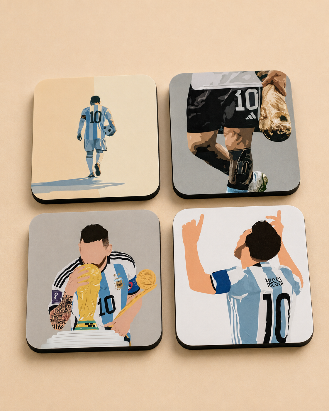 Football Icon Coaster Set of 4 — Soccer Legend Illustrated Coasters