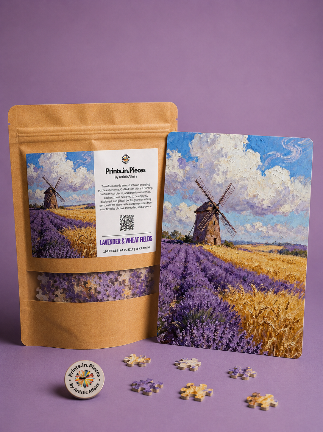 Lavender &amp; Wheat Fields Puzzle – 120 Piece Windmill Countryside Puzzle