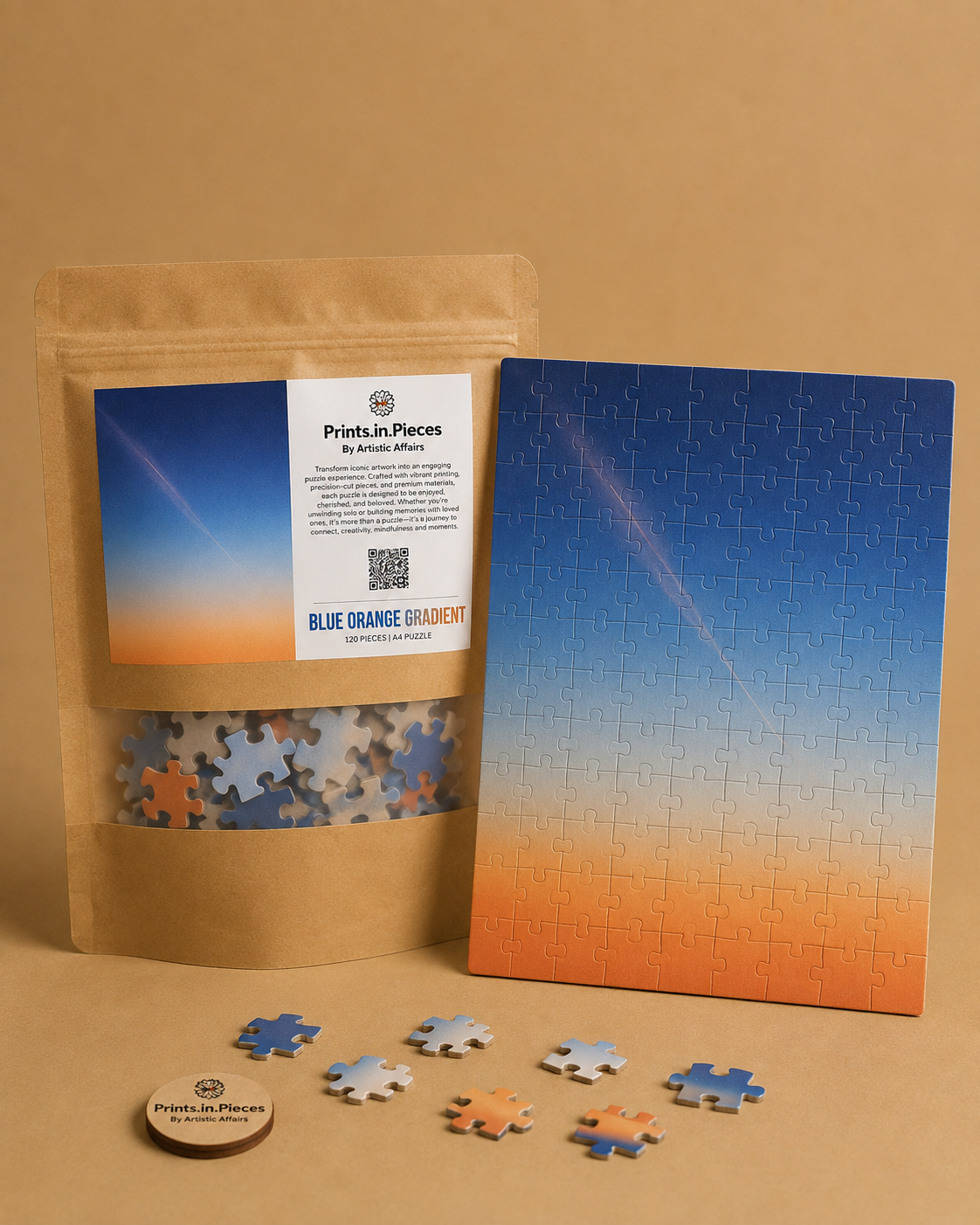 Blue Orange Gradient Puzzle | Prints.in.Pieces | A4 120 Piece Jigsaw