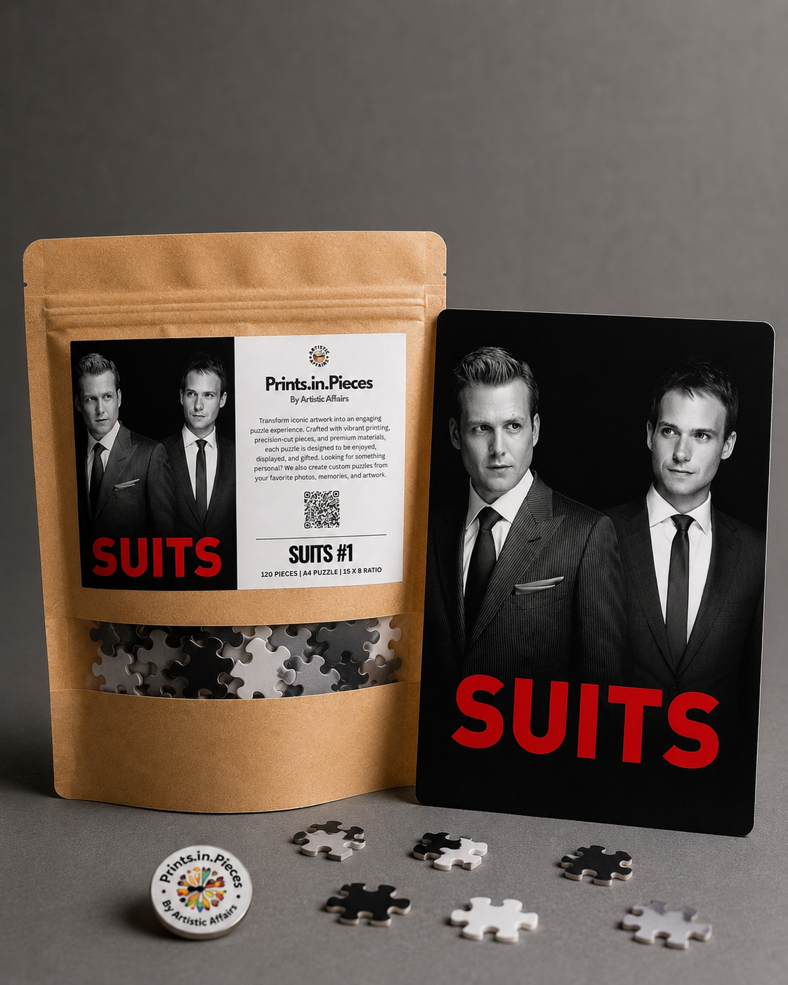 Suits Puzzle | 120 Piece A4 Black & White TV Series Jigsaw