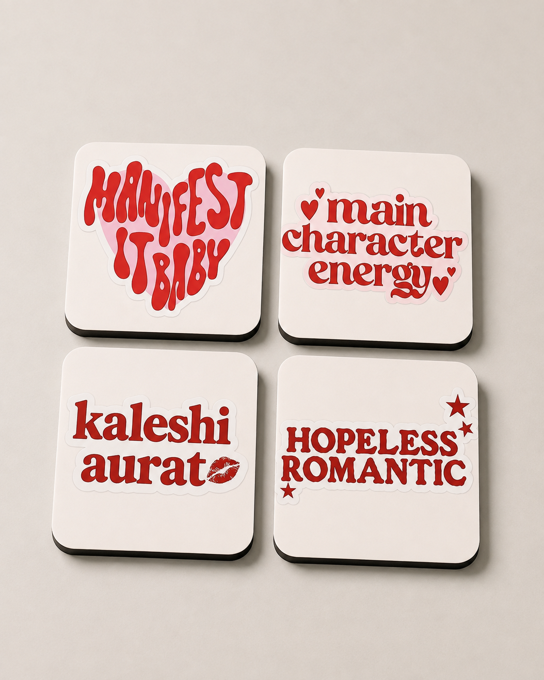 Main Character Energy Coaster Set of 4 — Retro Red Quote Coasters
