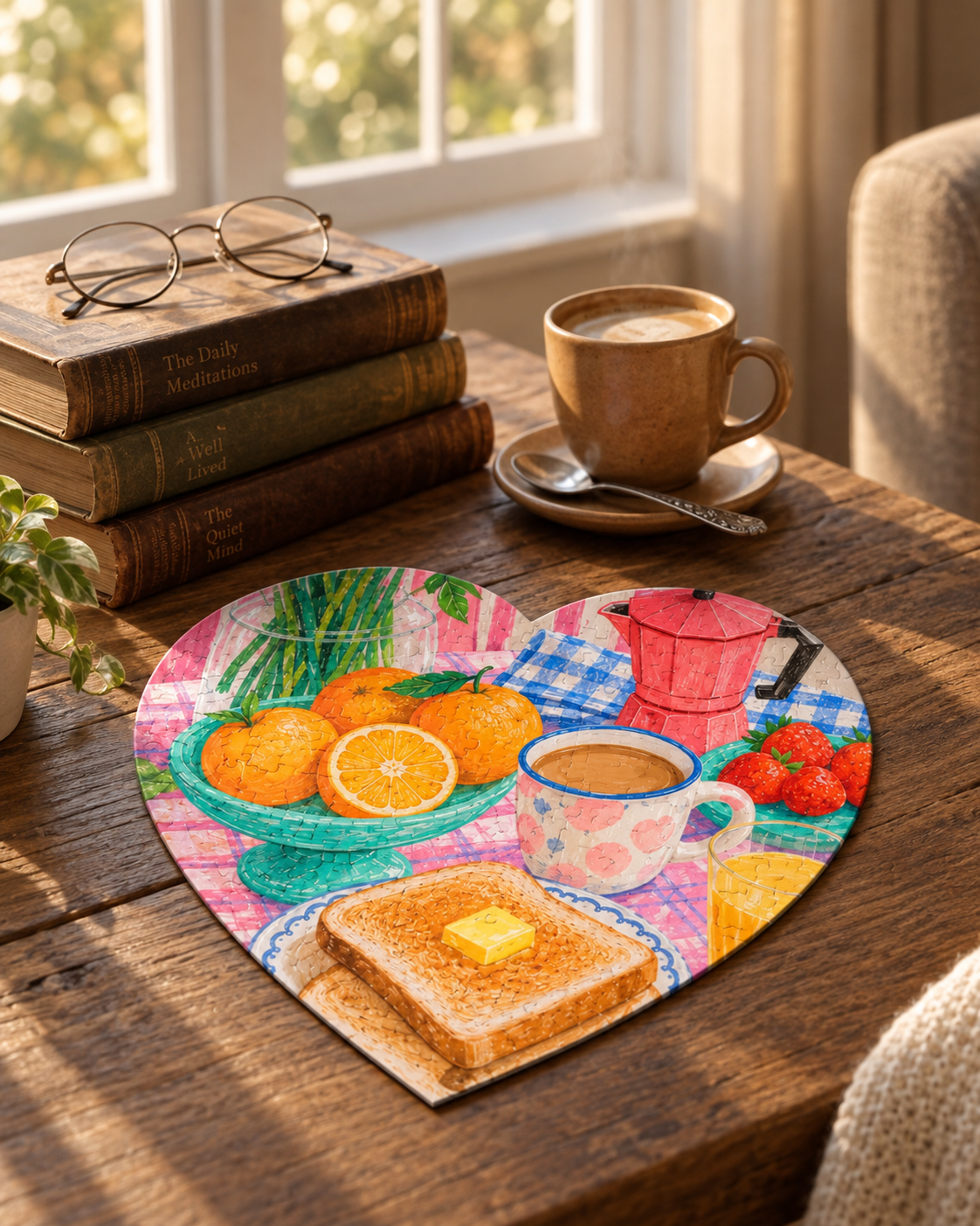 Breakfast on Table Heart-Shaped Puzzle