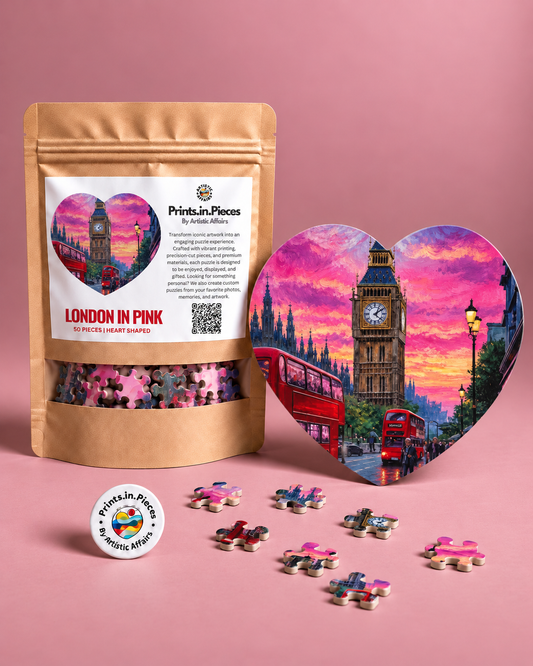 London in Pink Heart-Shaped Puzzle