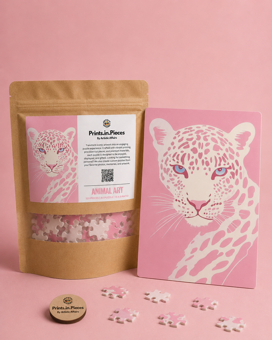 Pink Leopard Puzzle | 120 Piece A4 Animal Art Jigsaw
