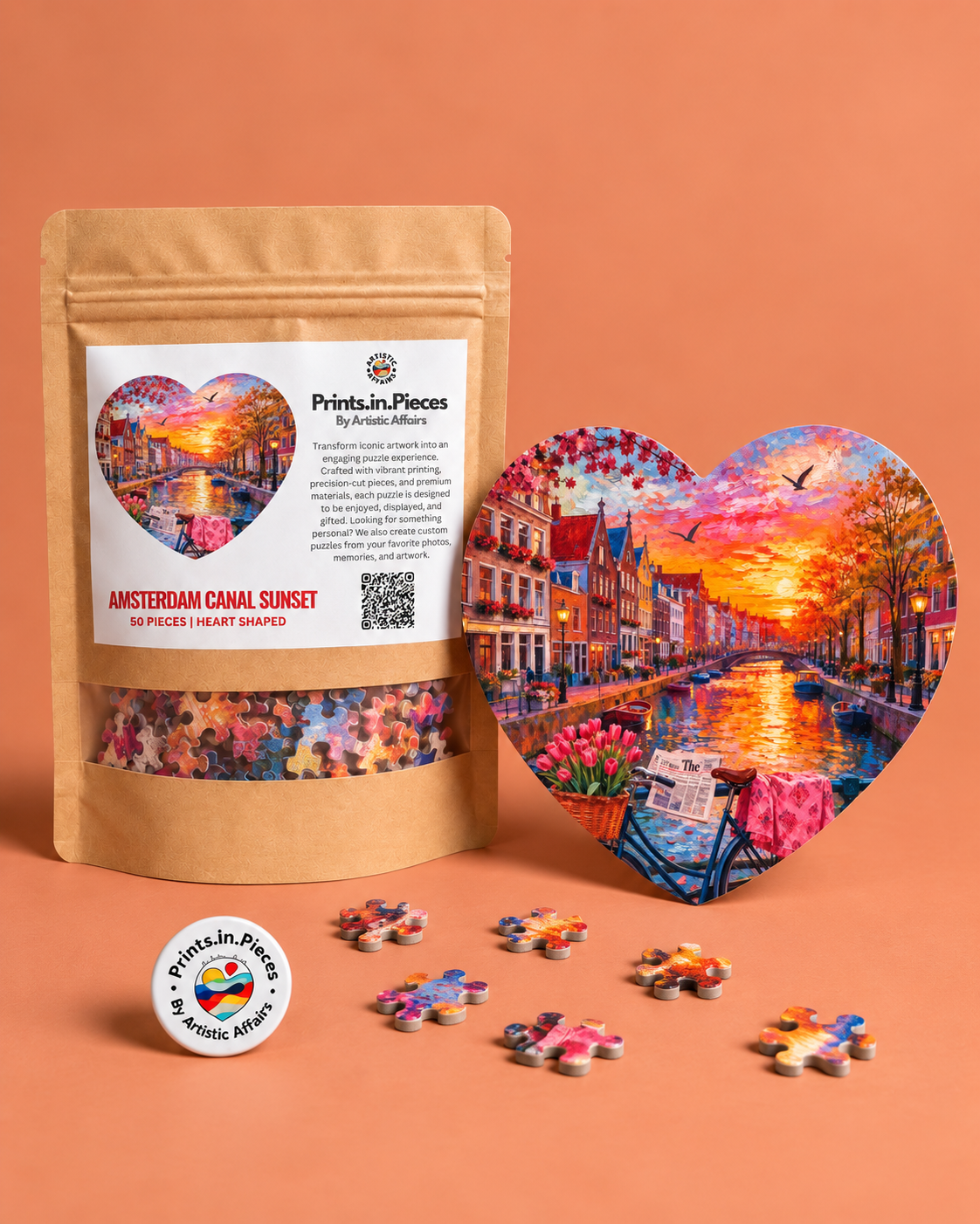 Amsterdam Canal Sunset Heart-Shaped Puzzle