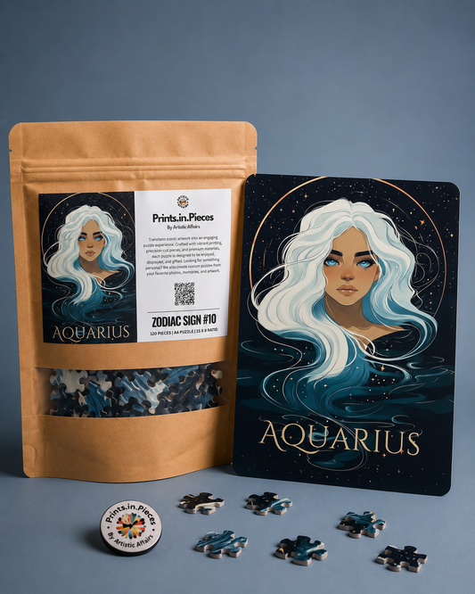 Aquarius Zodiac Puzzle — 120 Piece Celestial Water Portrait Art