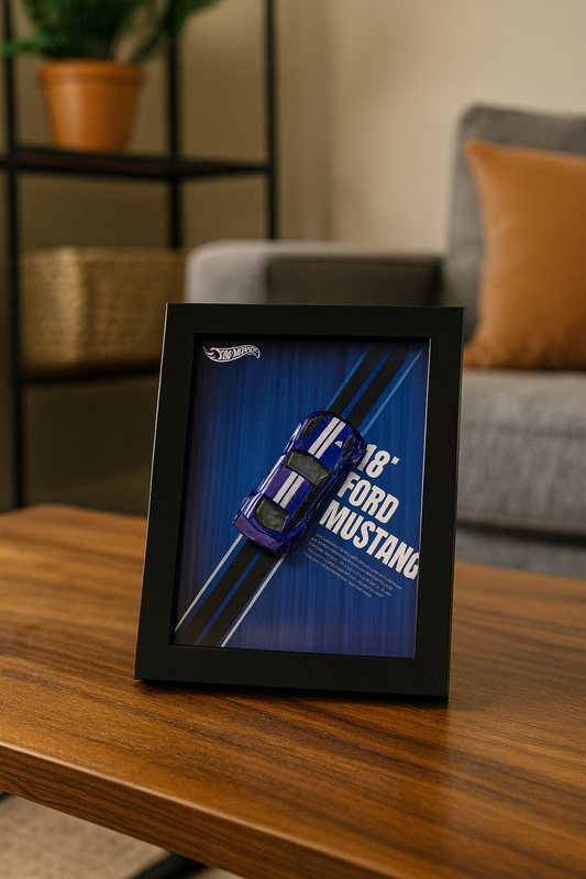 18 Custom ford Mustsang 3d Hotwheels Car Frame  (blue)