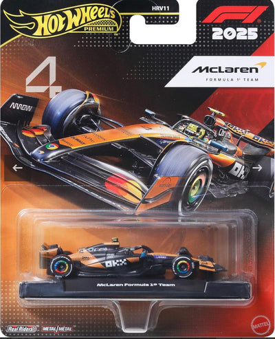 Hot Wheels Race Team McLaren F1 Team (#4) 1:64 Scale Premium Die-Cast Formula 1 Collectible Toy Race Car With Real Riders Tires & Metal/Metal Body & Chassis For Collectors