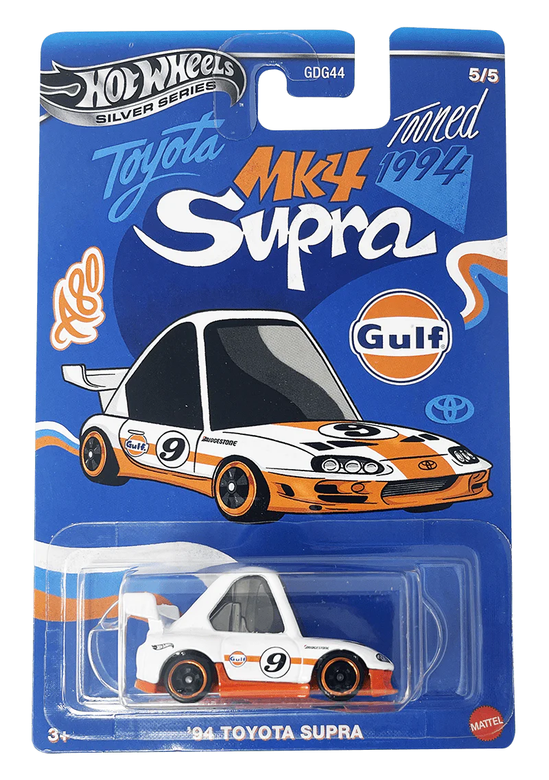 Hot Wheels Gulf Tooned 94 Toyota Supra - HW Silver Series 2025 Gulf Tooned - 1:64 Diecast Model India - Artistic Affairs