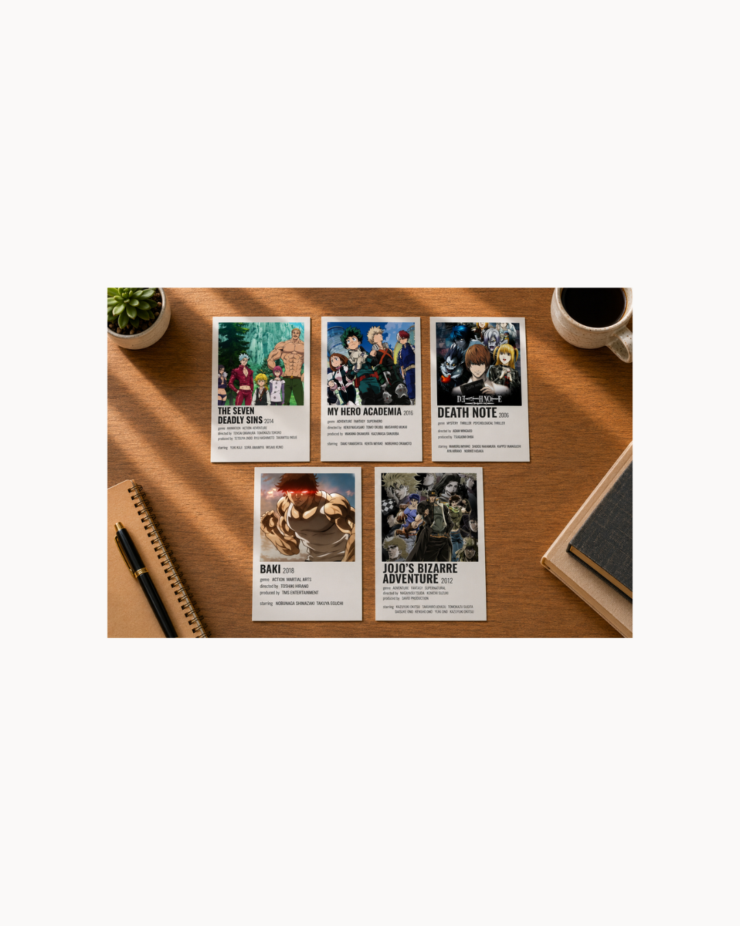 Anime Legends Polaroid Set 4 - The Seven Deadly Sins, My Hero Academia, Death Note, Baki, JoJo's