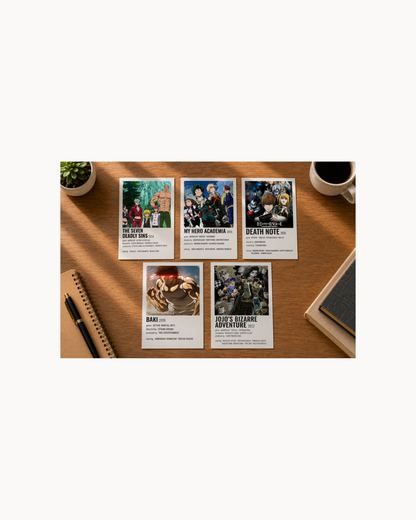 Anime Legends Polaroid Set 4 - The Seven Deadly Sins, My Hero Academia, Death Note, Baki, JoJo's