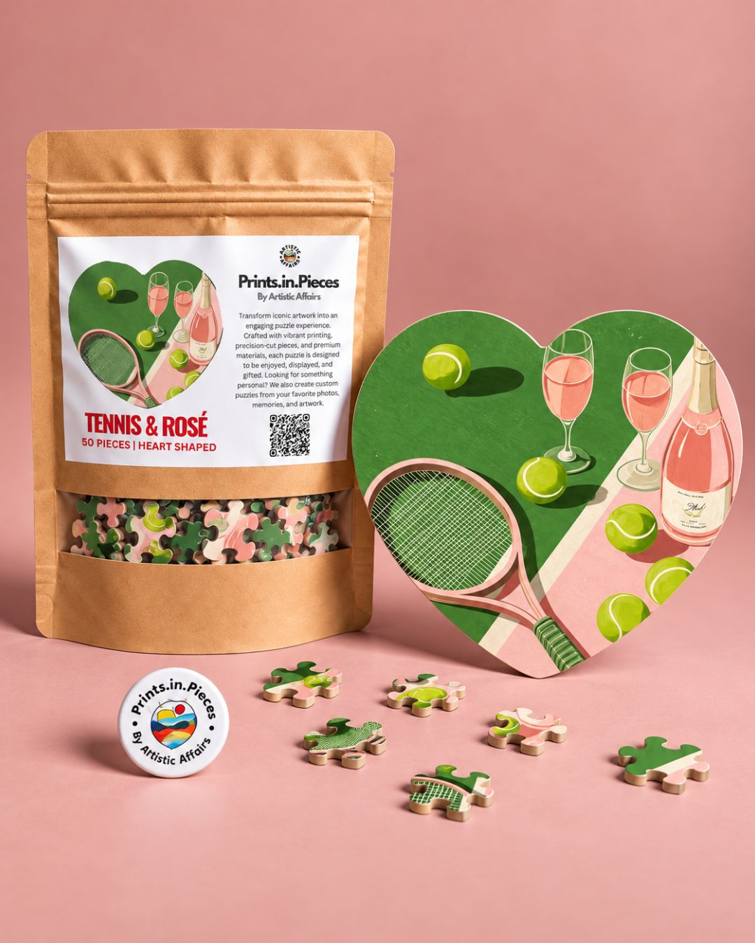 Tennis & Rosé Heart-Shaped Puzzle