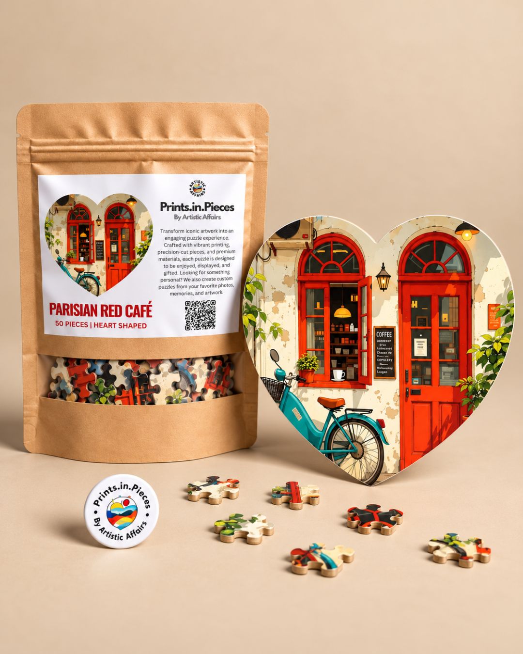 Parisian Red Café Heart-Shaped Puzzle