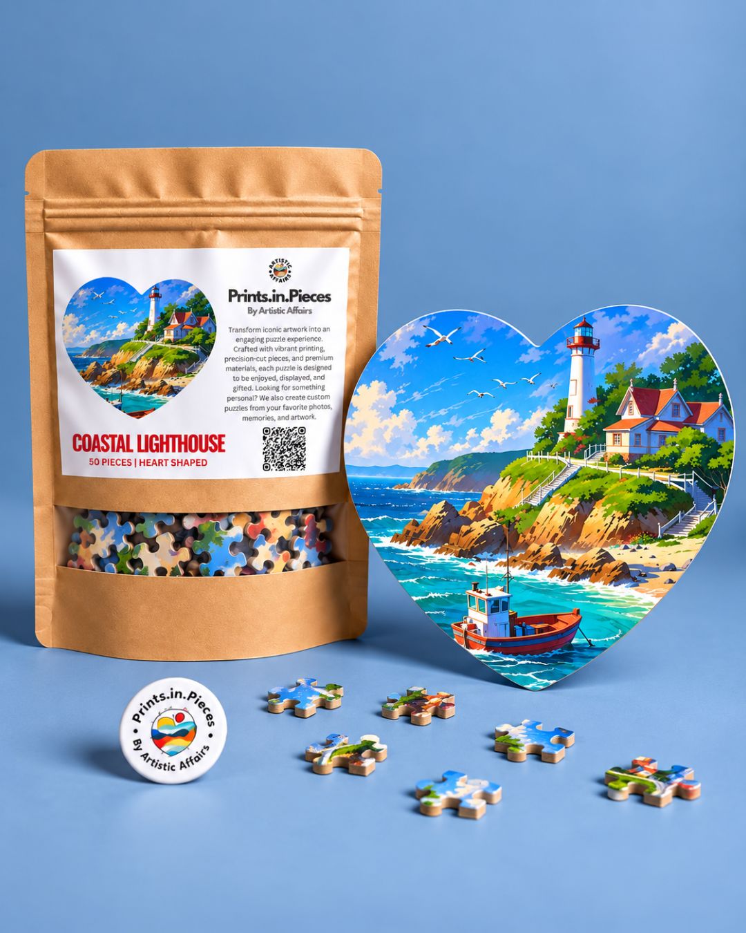 Coastal Lighthouse Heart-Shaped Puzzle
