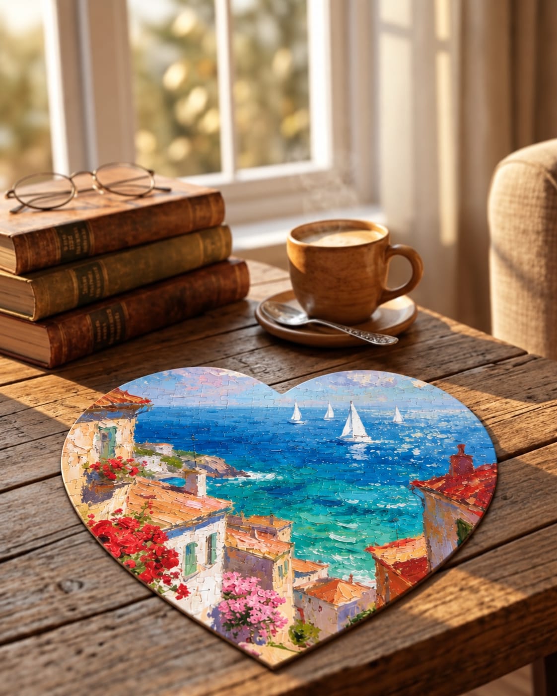 Amalfi Dreams Coastal Heart Shaped Puzzle