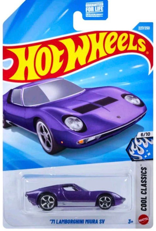 Hot Wheels '71 Lamborghini Miura SV Purple Die-Cast Car 1:64 Imported Card