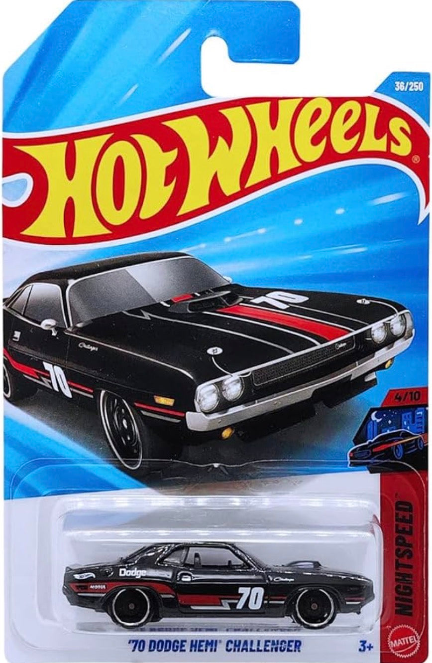 Hot Wheels '70 Dodge HEMI Challenger Black Die-Cast Car 1:64 Imported Card