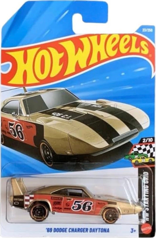 Hot Wheels '69 Dodge Charger Daytona Gold #56 Die-Cast Car 1:64 Imported Card