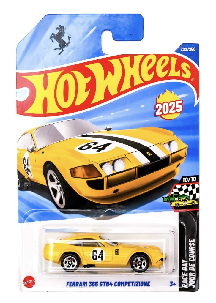 Hot Wheels Ferrari 365 GTB4 Competizione Yellow #64 Die-Cast Car 1:64 Imported Card