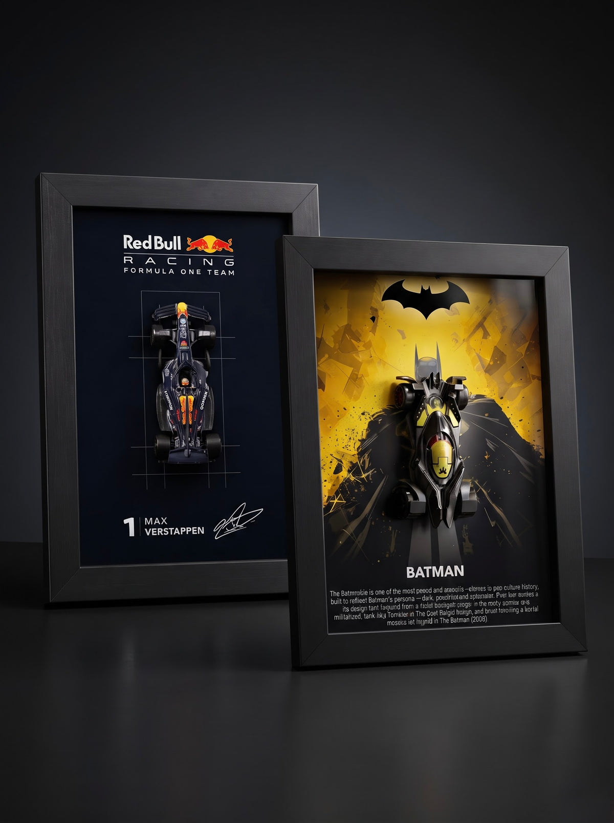 Max Verstappen Red Bull F1 + Batman Yellow Batmobile 2-Frame 3D Car Frame Combo
