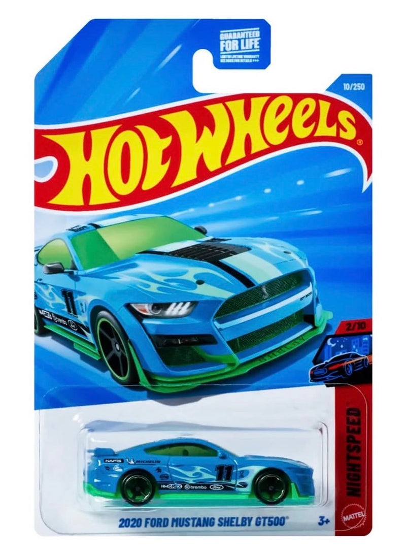 Hot Wheels 2020 Ford Mustang Shelby GT500 blue and green 1:64 die-cast muscle car