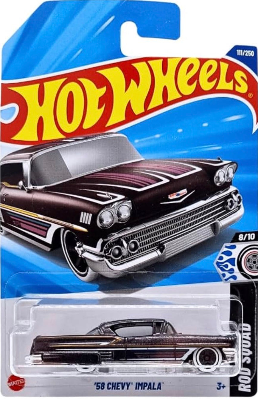 Hot Wheels '58 Chevy Impala black and chrome 1:64 die-cast classic car