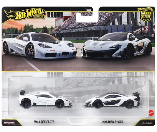 Hot Wheels Premium Car Culture 2-Pack McLaren F1 GTR and McLaren P1 GTR white 1:64 die-cast