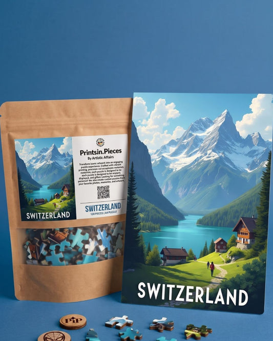 Swiss Alps Lake Chalet Puzzle | 120 Piece A4 Alpine Jigsaw