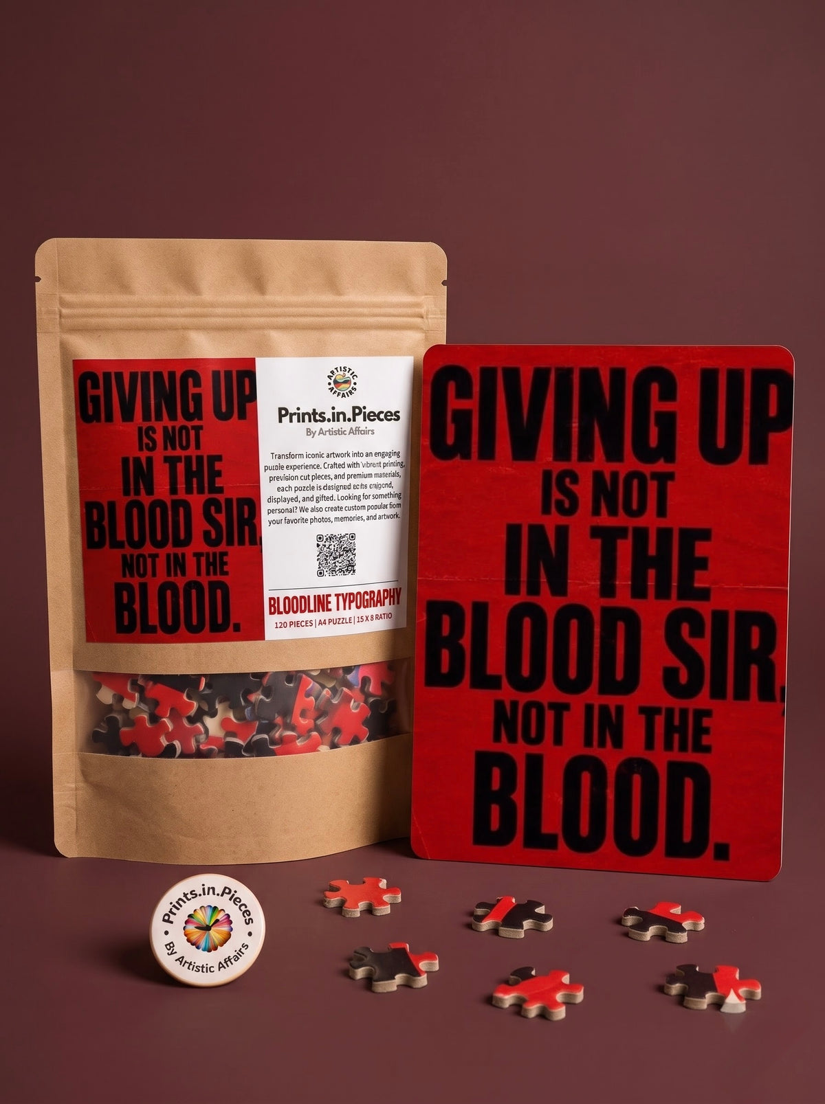 Giving Up Is Not in the Blood jigsaw puzzle – bold black typography on red