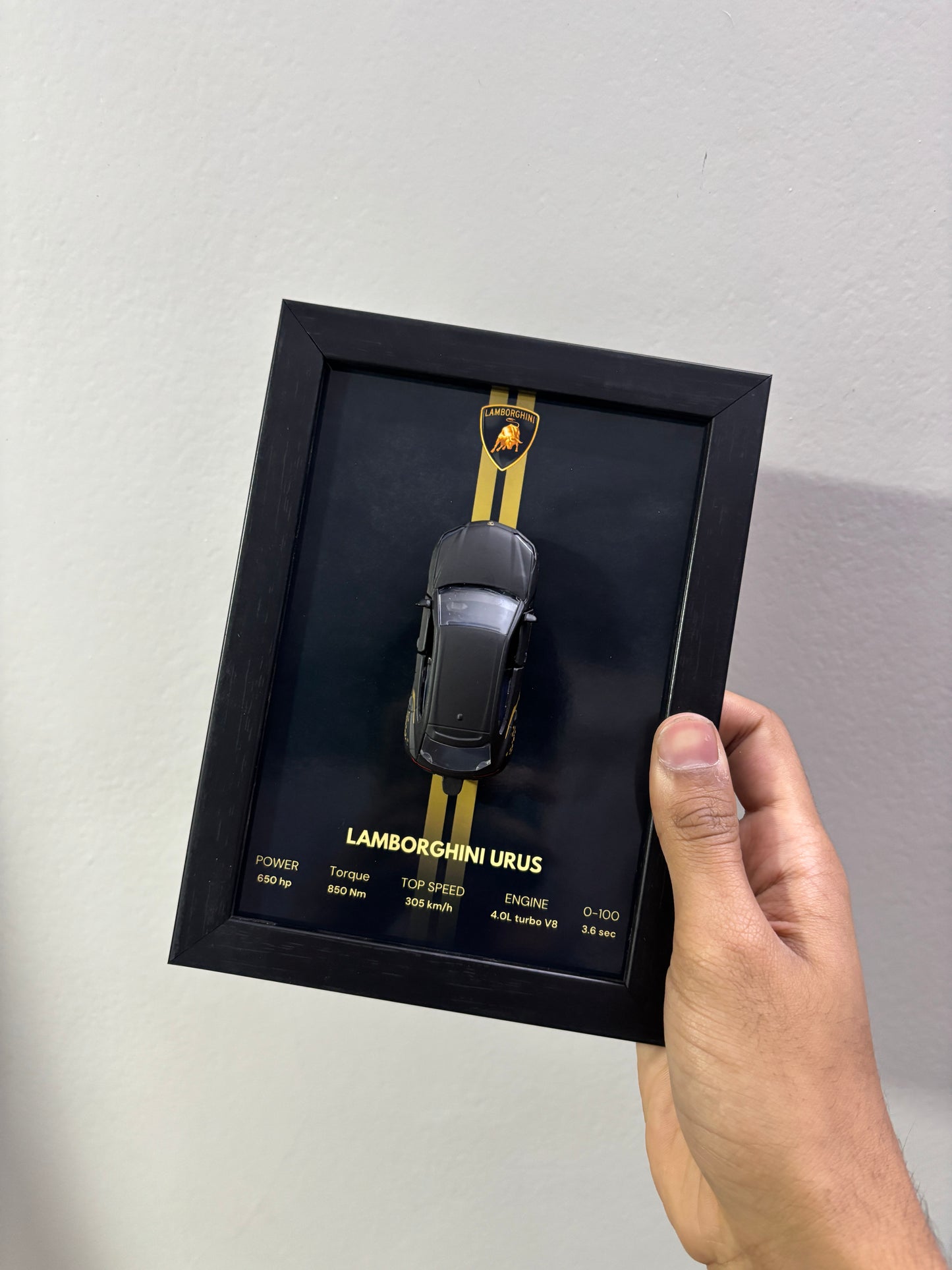 Black Lamborghini Urus  3d Hotwheels Car Frame (Majorette)